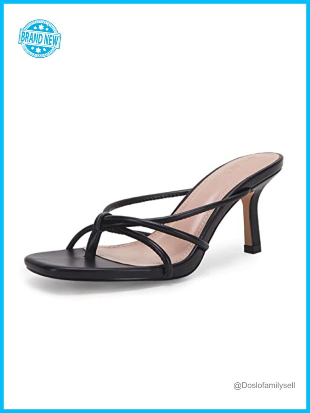 Women's Faux Leather Square Open Toe Stiletto Kitten Heel Slide Sandals
